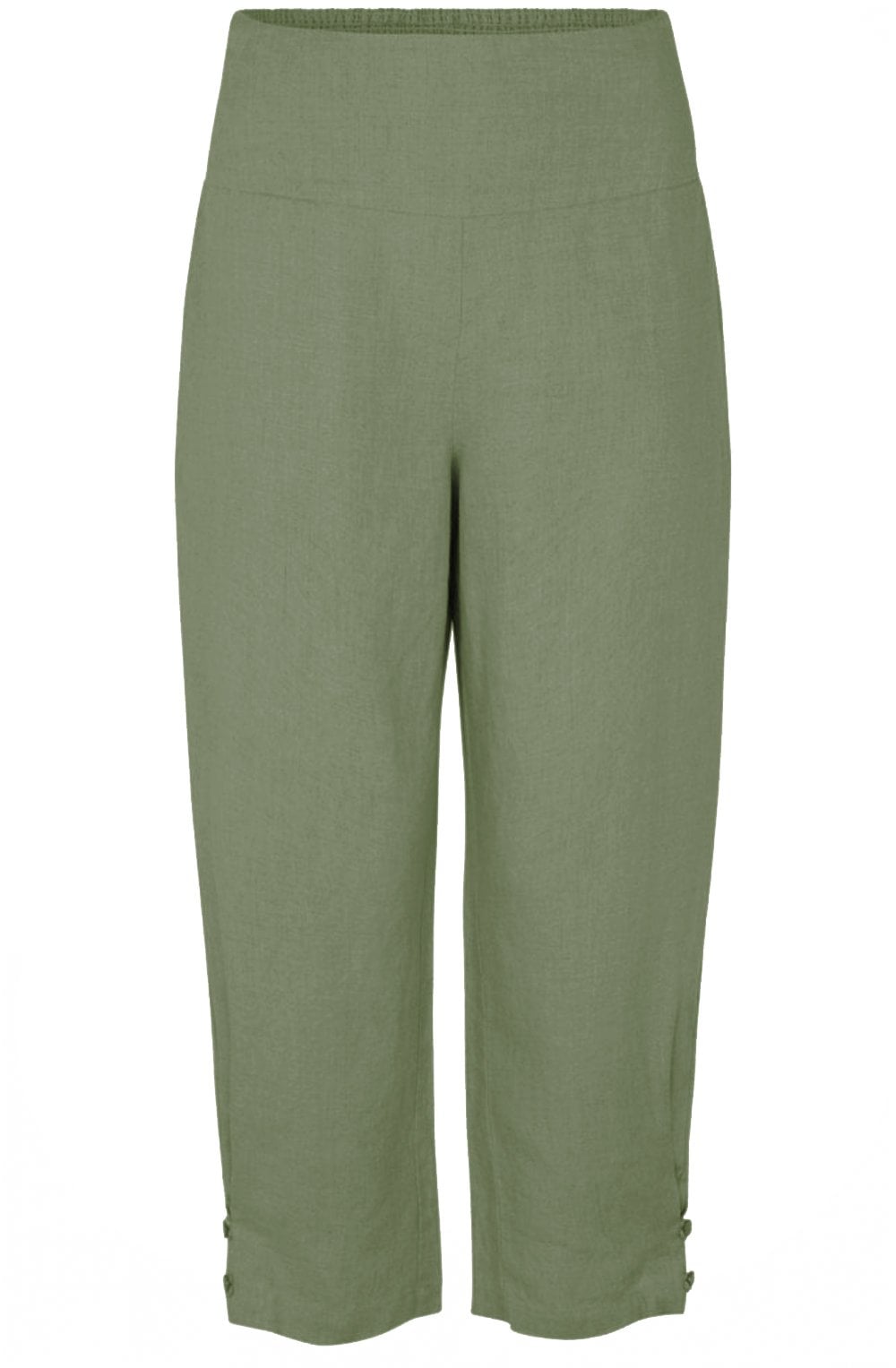 MaPenna Lichen Green Linen Ankle Length Trousers