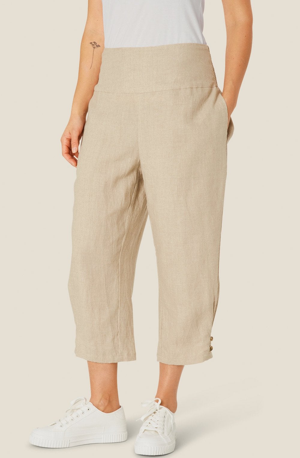 MaPenna Natural Linen Ankle Length Trousers