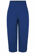 MaPenna Navy Peony Linen Ankle Length Trousers