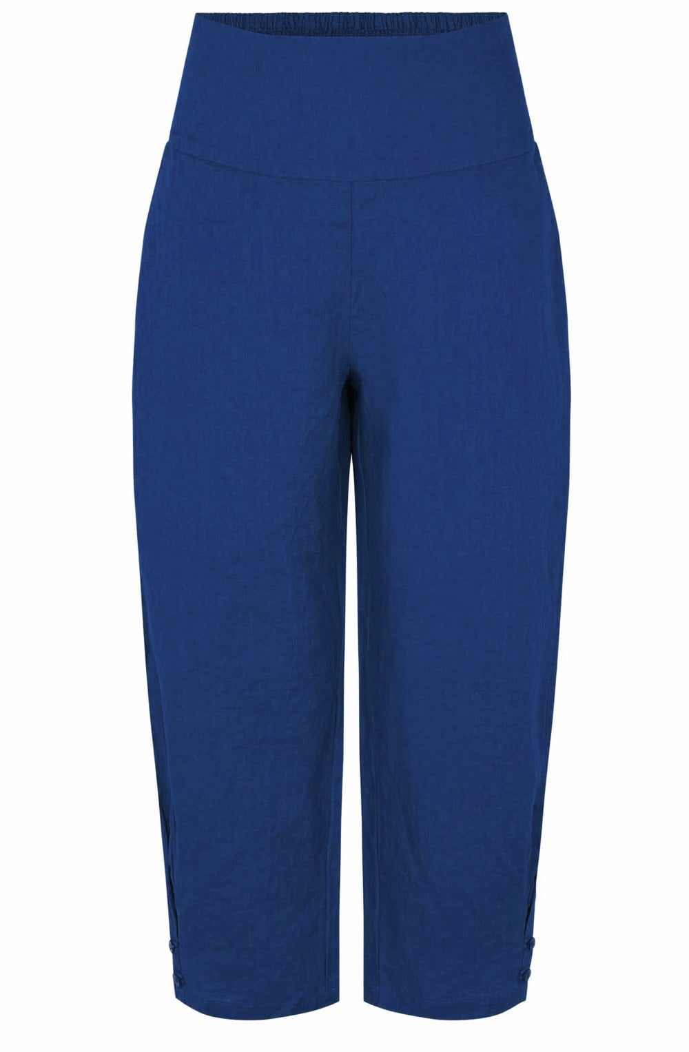 MaPenna Navy Peony Linen Ankle Length Trousers