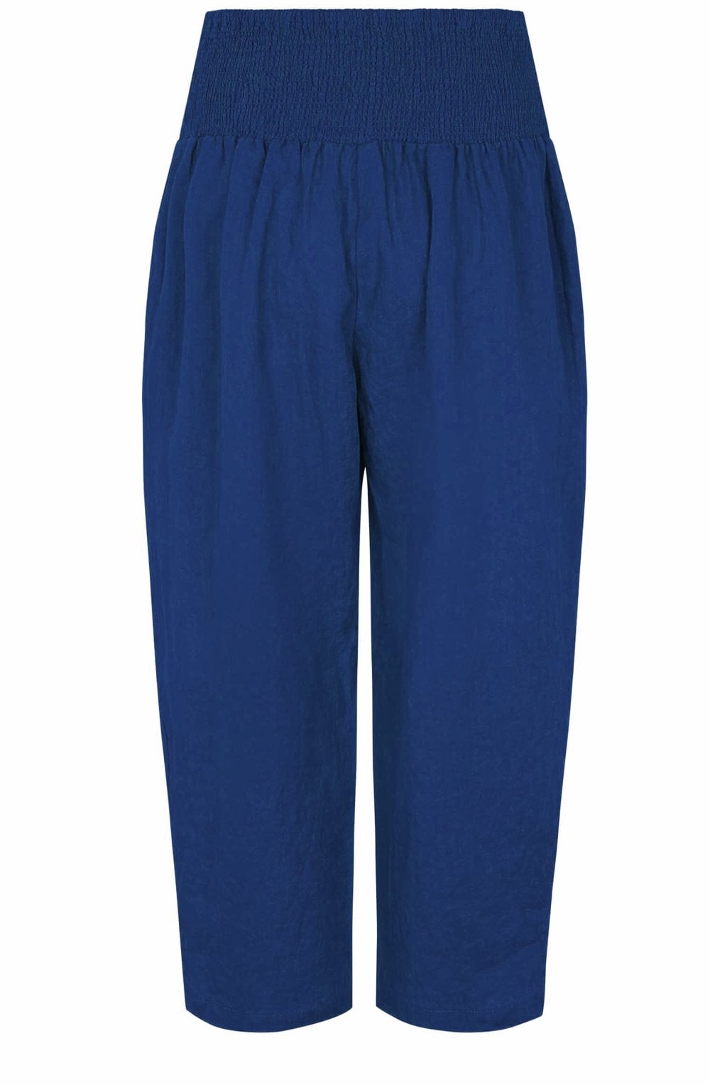MaPenna Navy Peony Linen Ankle Length Trousers