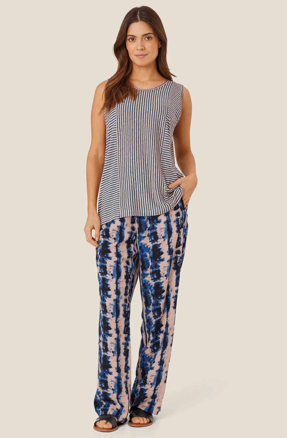 MaPeonos Navy Peony Wide Leg Trousers