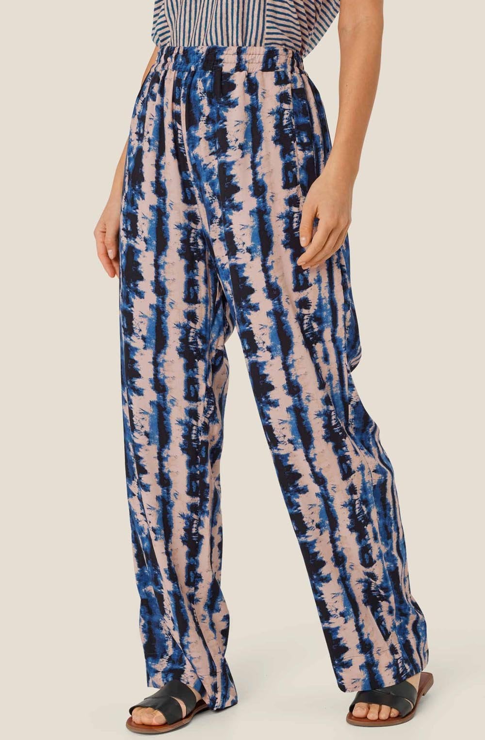 MaPeonos Navy Peony Wide Leg Trousers