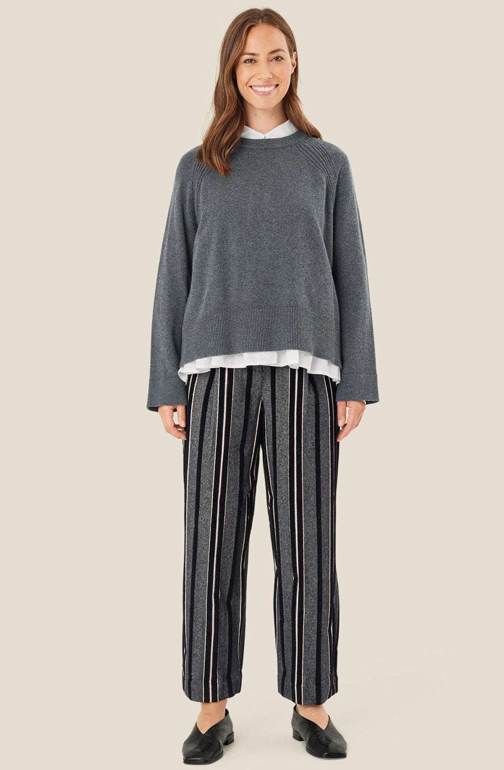 MaPiedad Black and Grey Wide Leg Trousers
