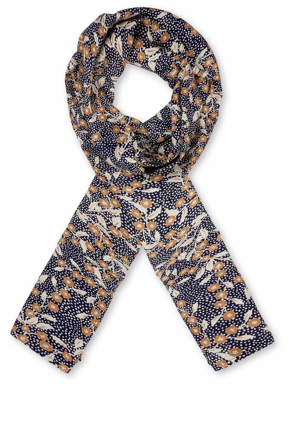 Maritime Blue Floral Print Along Scarf