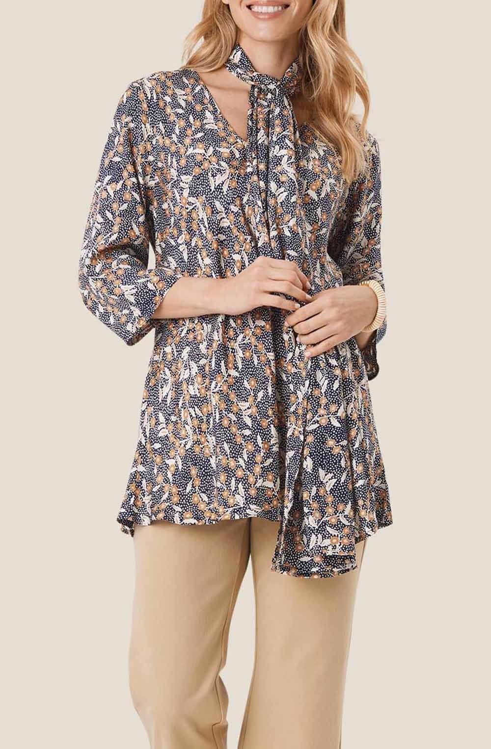 Maritime Blue Floral Print Along Scarf