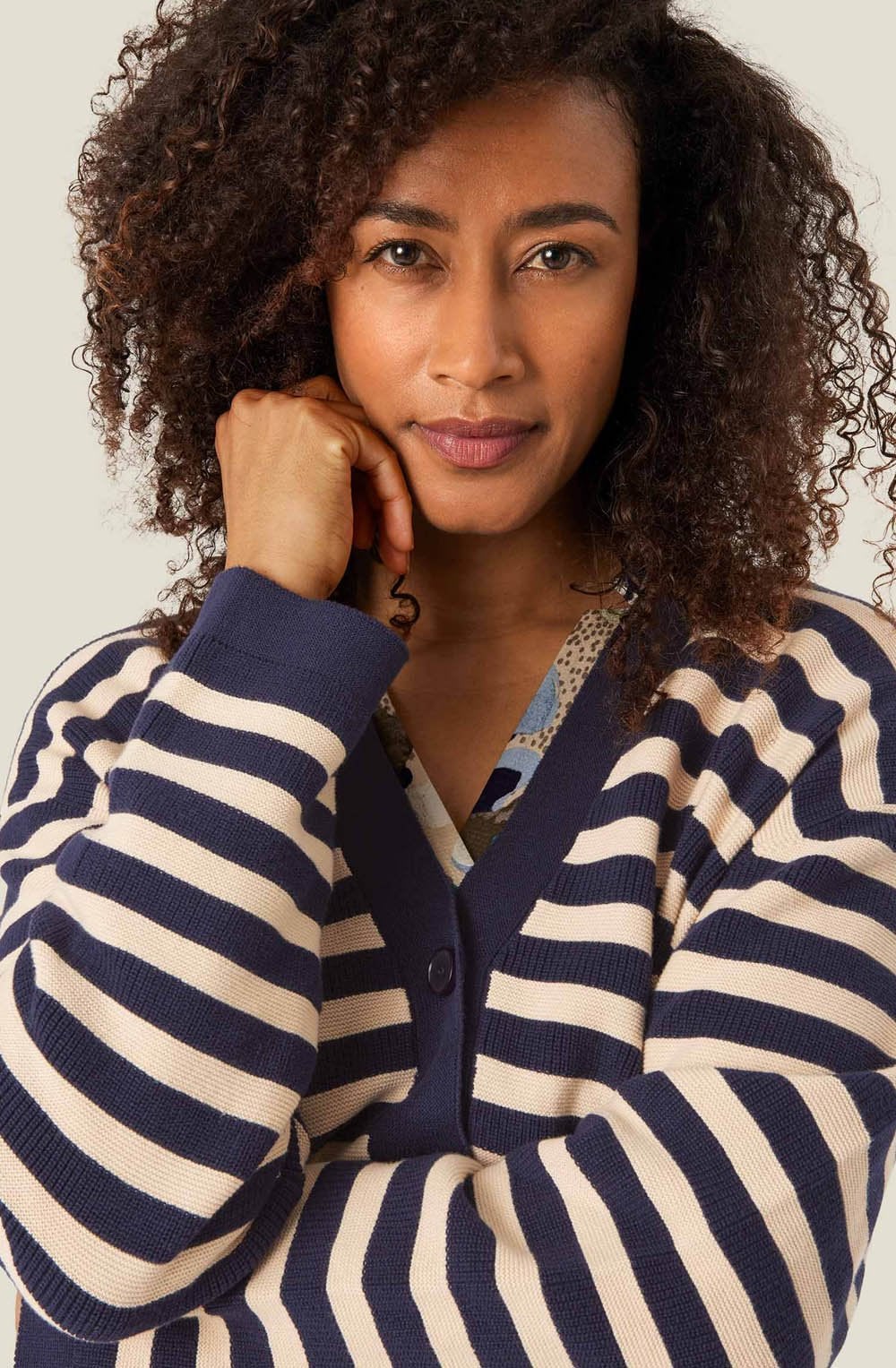 Maritime Blue Striped Lavender Cardigan