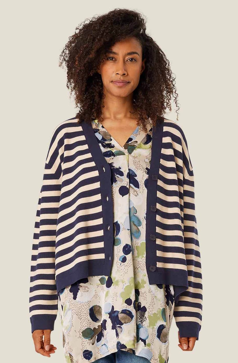 Maritime Blue Striped Lavender Cardigan