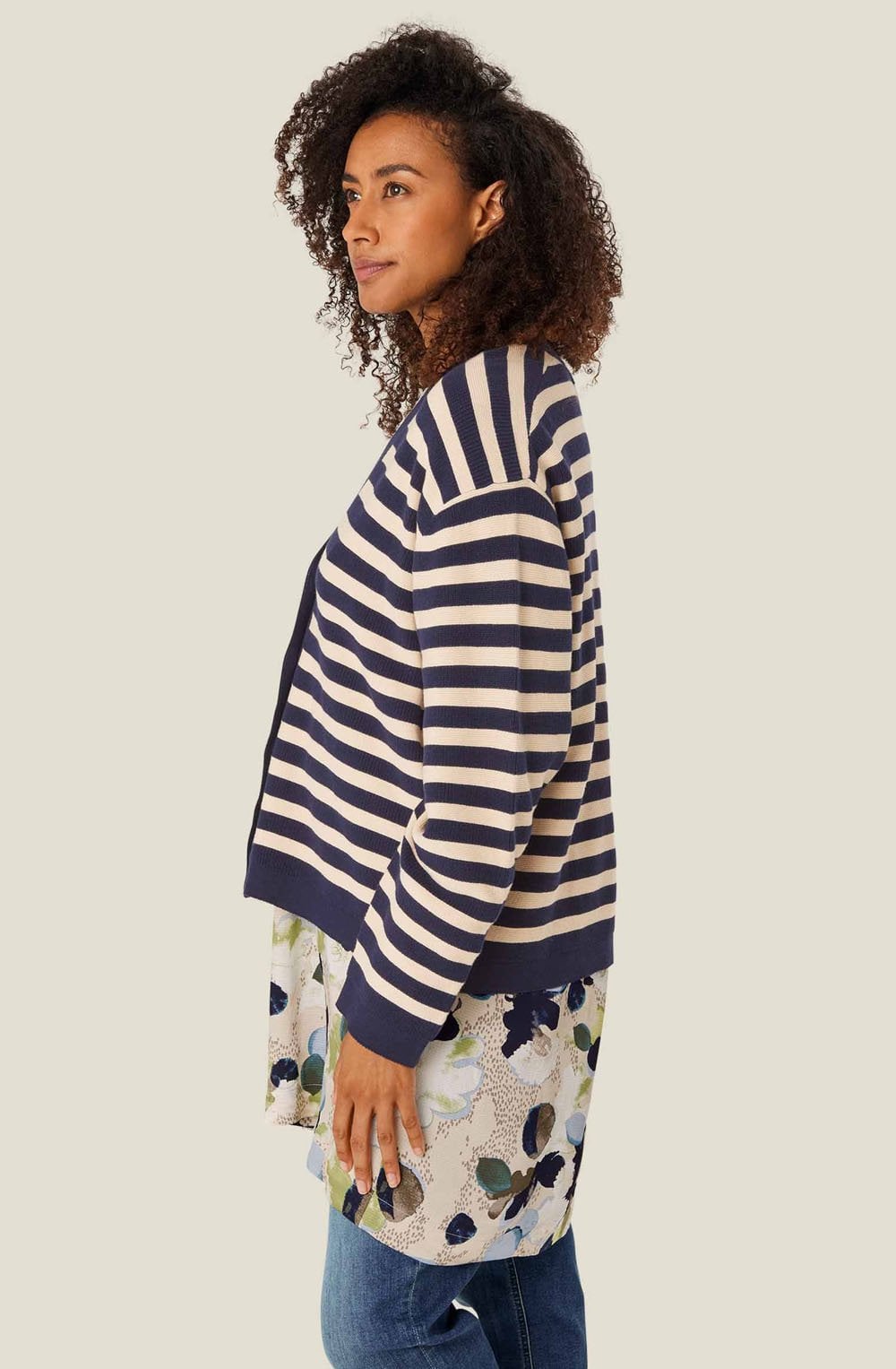 Maritime Blue Striped Lavender Cardigan