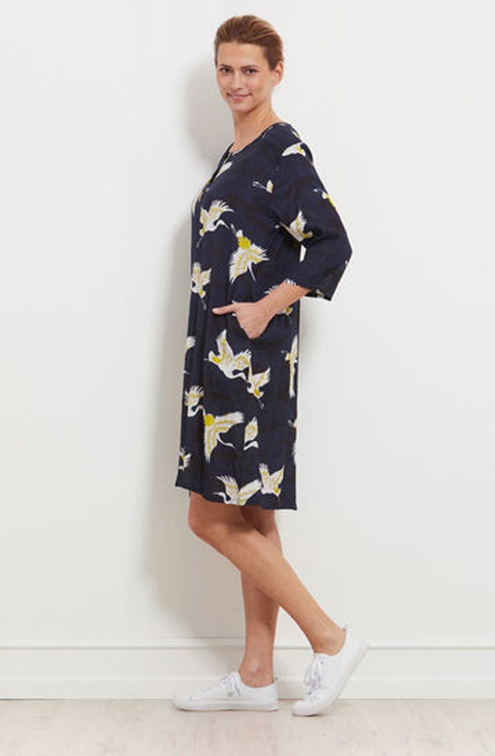 Nadia Navy Crane Print Dress