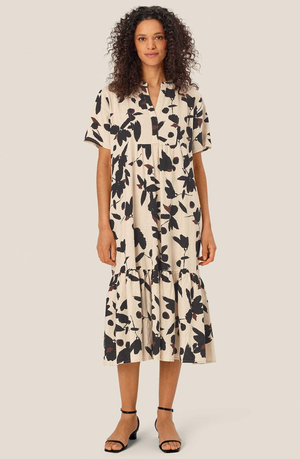 Nalaone Chestnut Floral Linen Mix Dress
