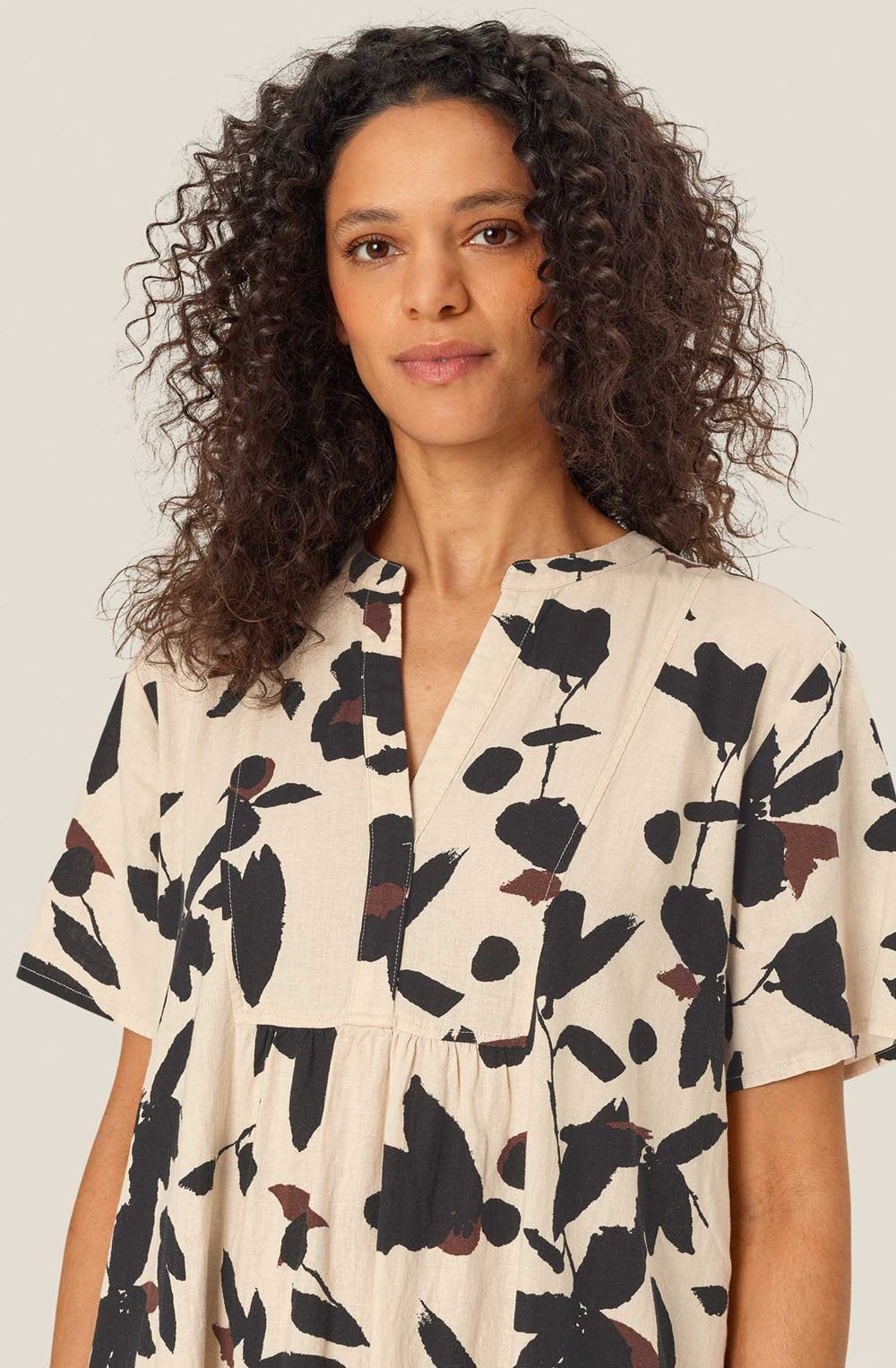 Nalaone Chestnut Floral Linen Mix Dress