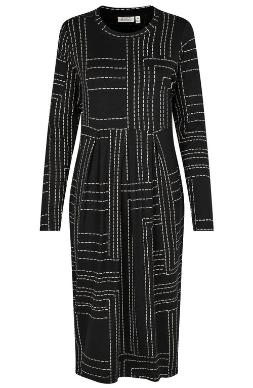 Namo Black Patterned Fitted Jersey Dress