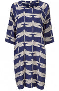 Nara Blue Dragonfly Print Dress