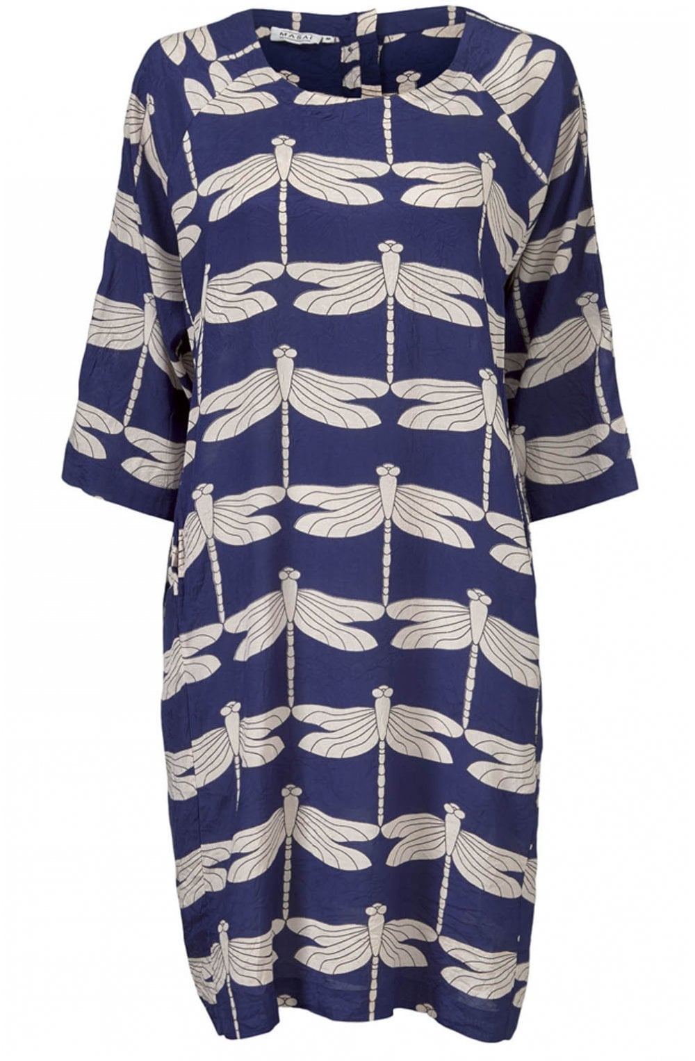 Nara Blue Dragonfly Print Dress