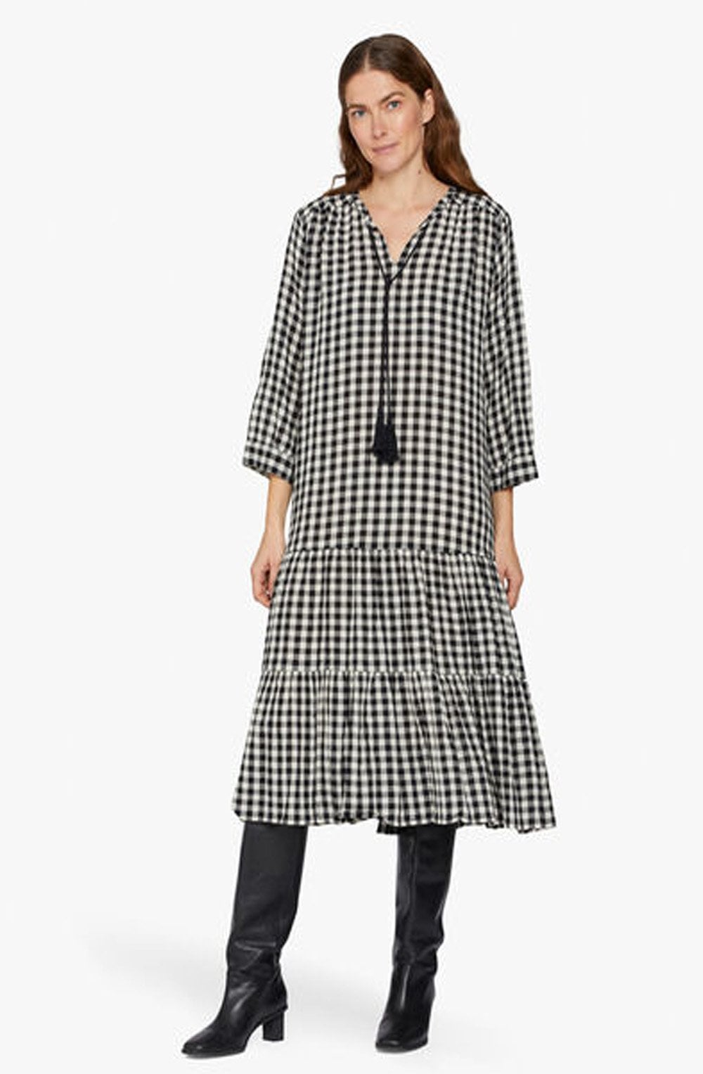 Nari Black & White Check Dress