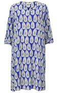 Nari Greek Blue Leaf Print Dress