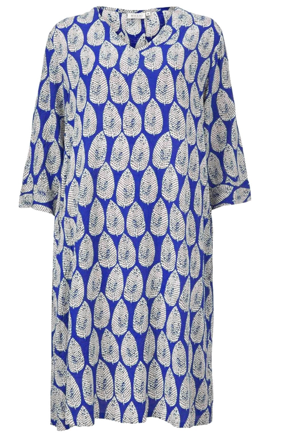 Nari Greek Blue Leaf Print Dress