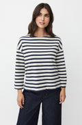 Navy Blazer Striped Beannie Top