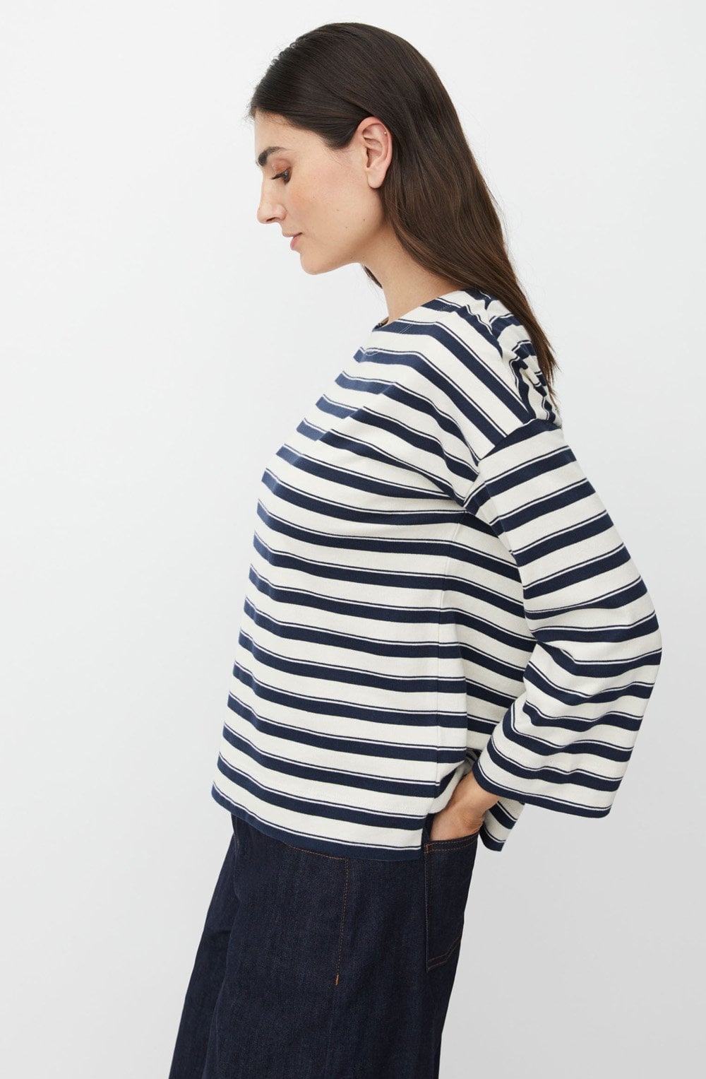 Navy Blazer Striped Beannie Top