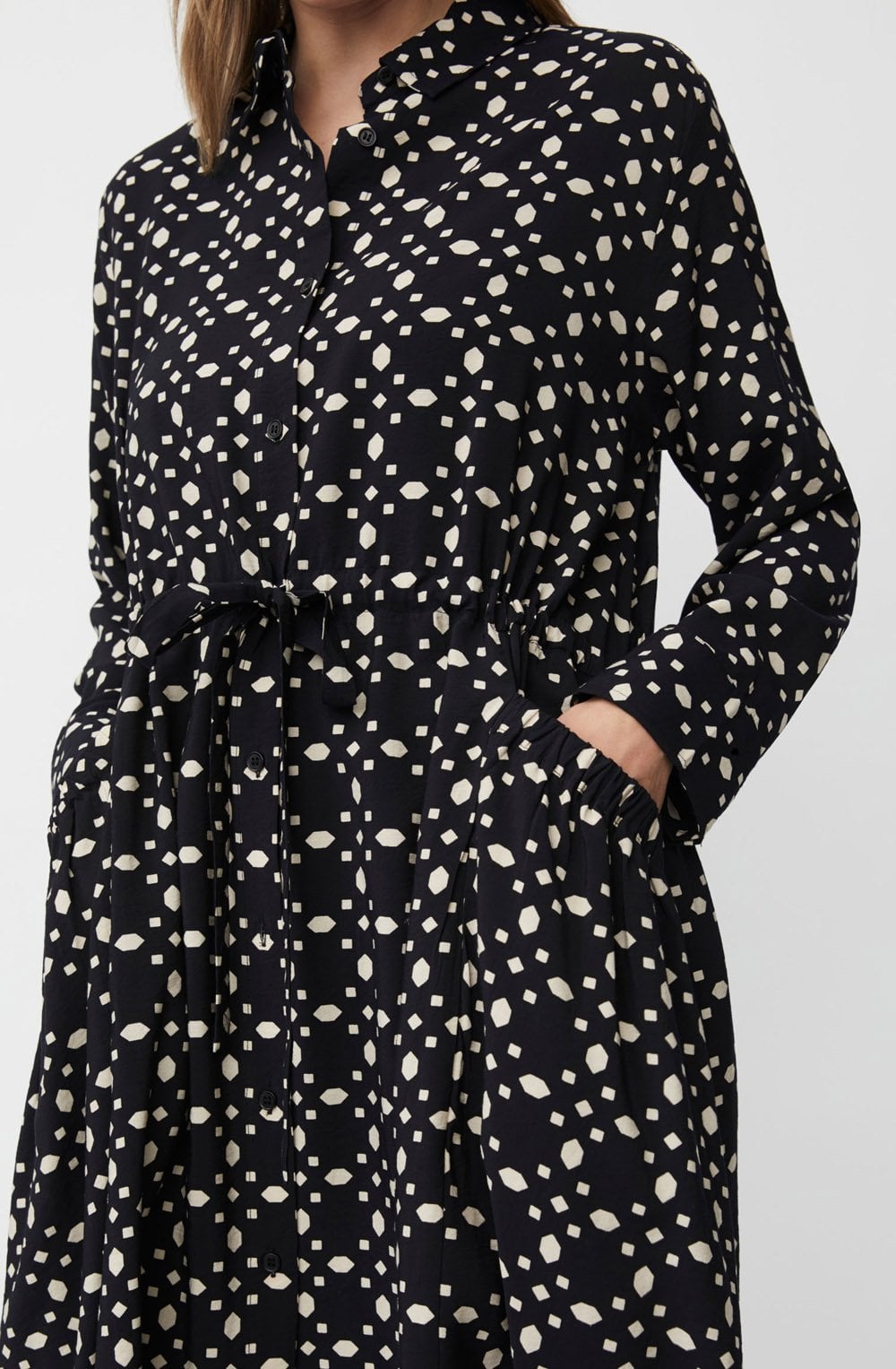 Novany Black Patterned Shirt Dress