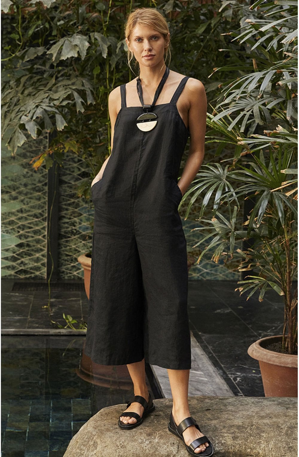 Olina Black Linen Jumpsuit