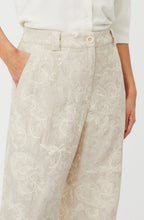 Paelith Natural Embroidered Linen Mix Cropped Trousers