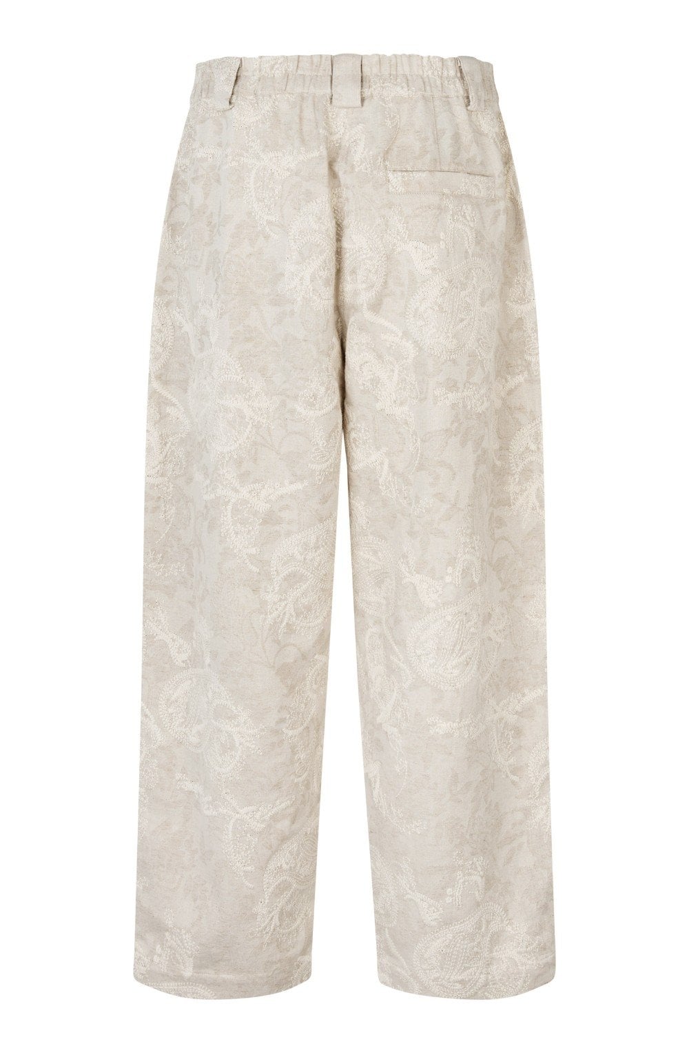 Paelith Natural Embroidered Linen Mix Cropped Trousers