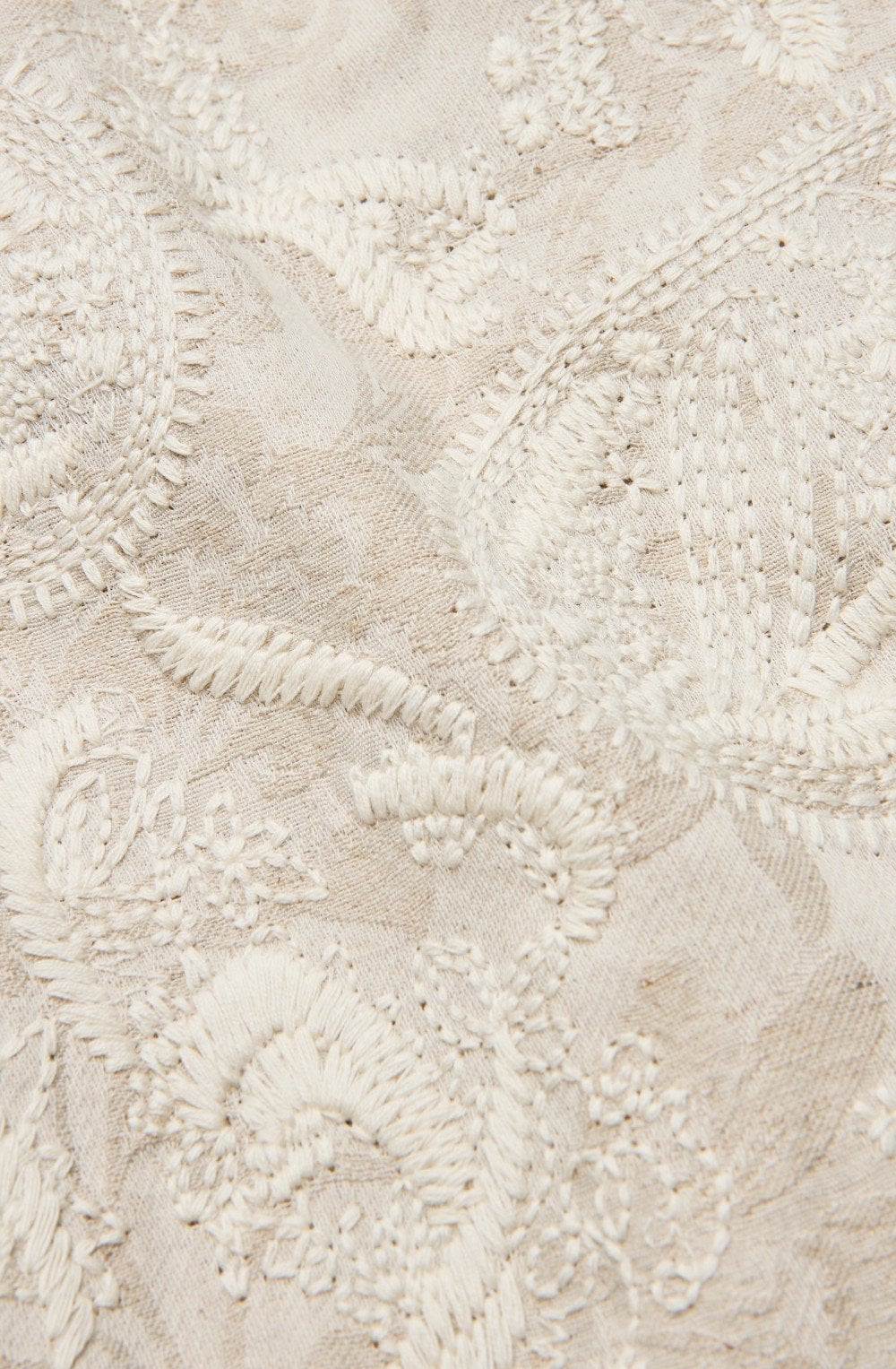 Paelith Natural Embroidered Linen Mix Cropped Trousers