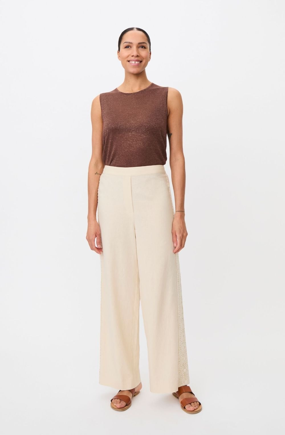 Parask Fog Crochet Panel Linen Mix Trousers