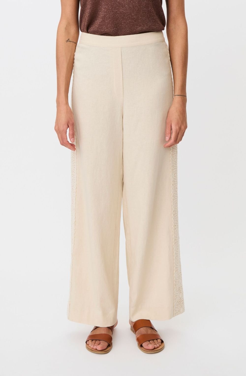 Parask Fog Crochet Panel Linen Mix Trousers