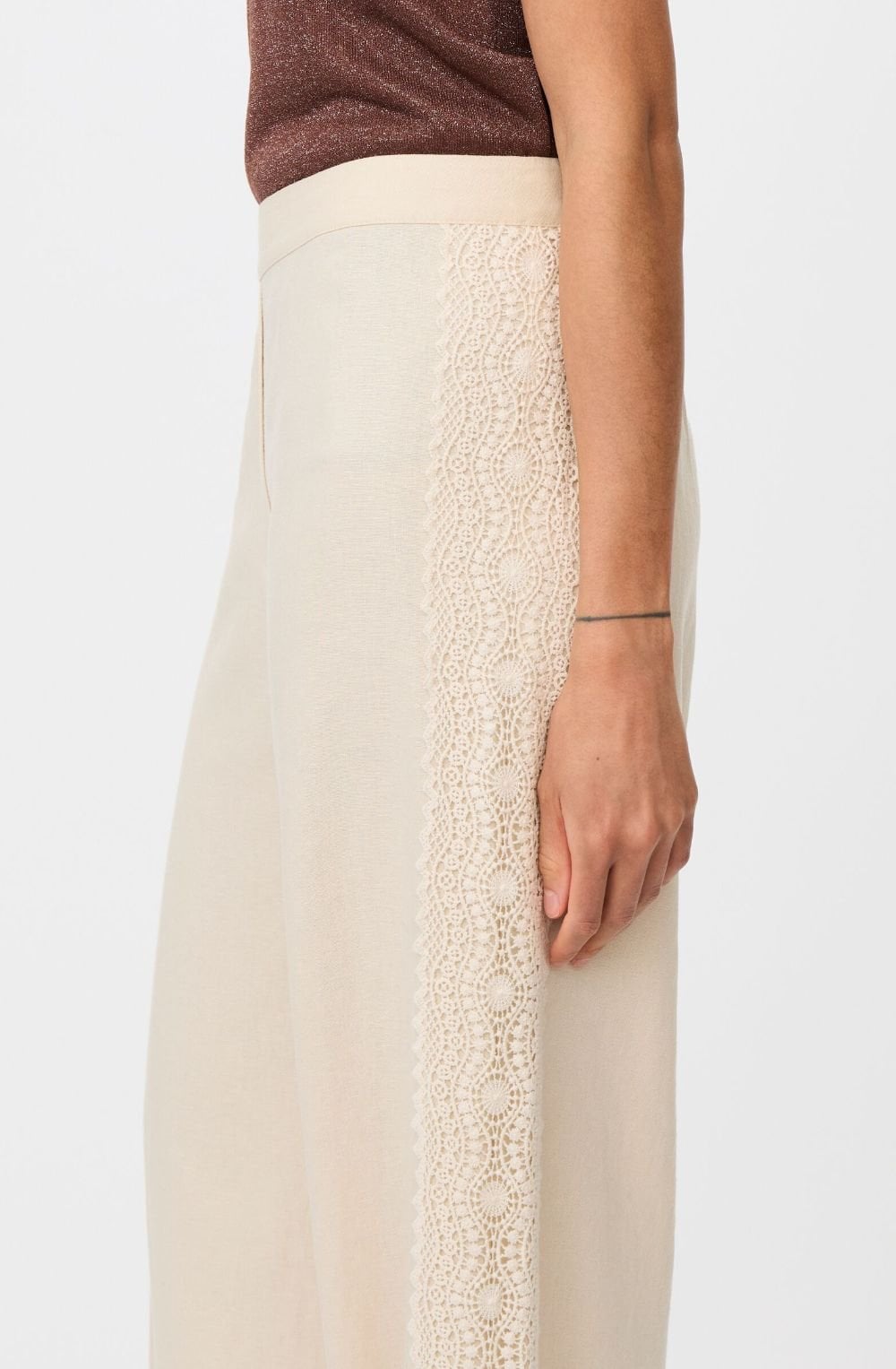 Parask Fog Crochet Panel Linen Mix Trousers