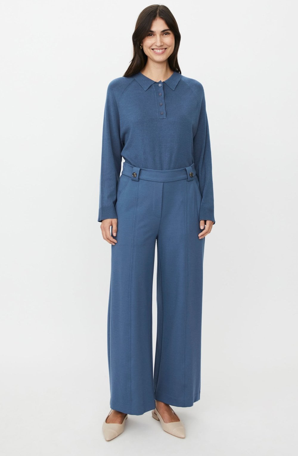 Paxora Ensign Blue Wide Cropped Jersey Trousers