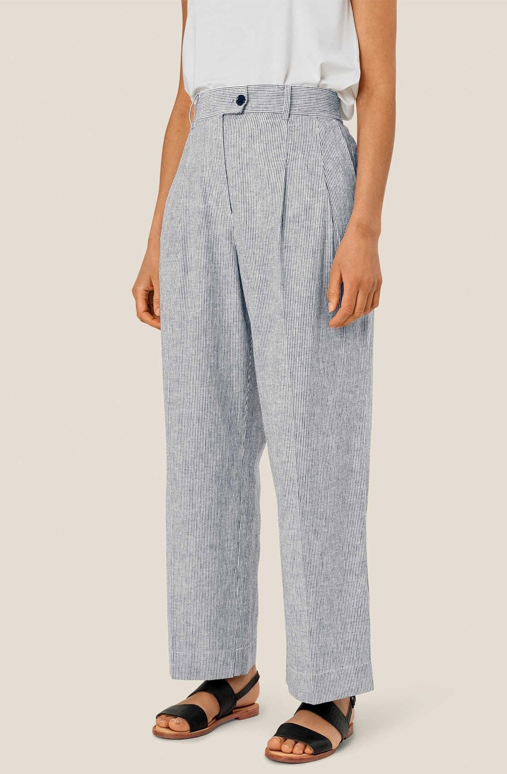 Perli Faded Black Stripe Linen Mix Trousers