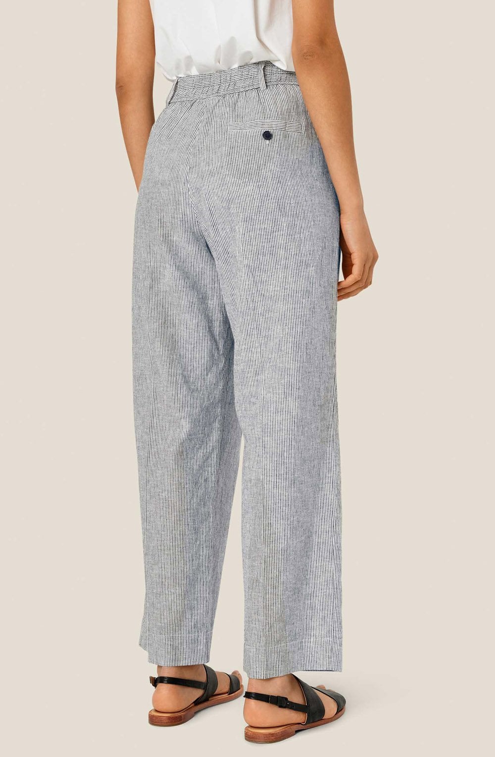 Perli Faded Black Stripe Linen Mix Trousers