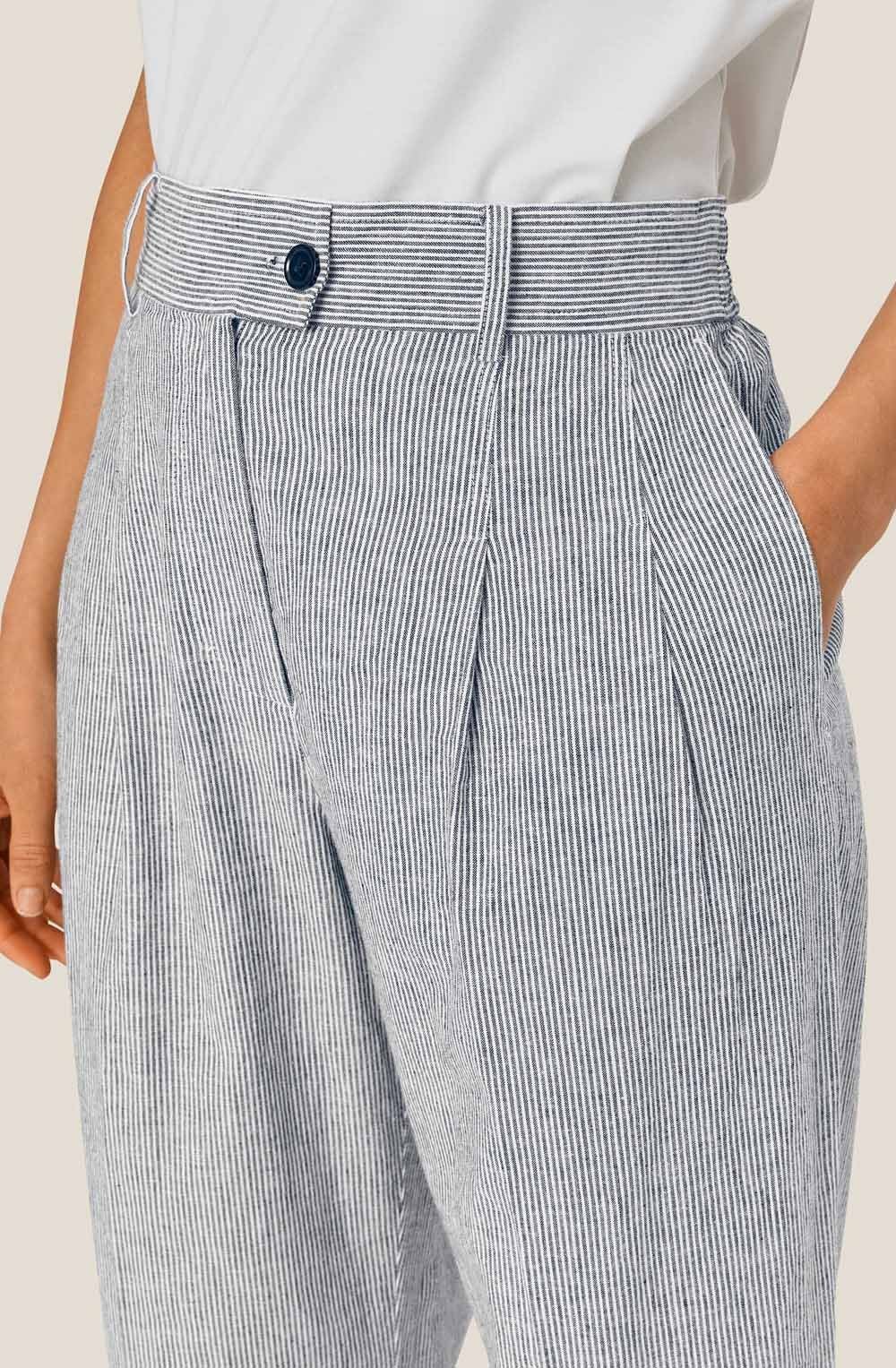 Perli Faded Black Stripe Linen Mix Trousers