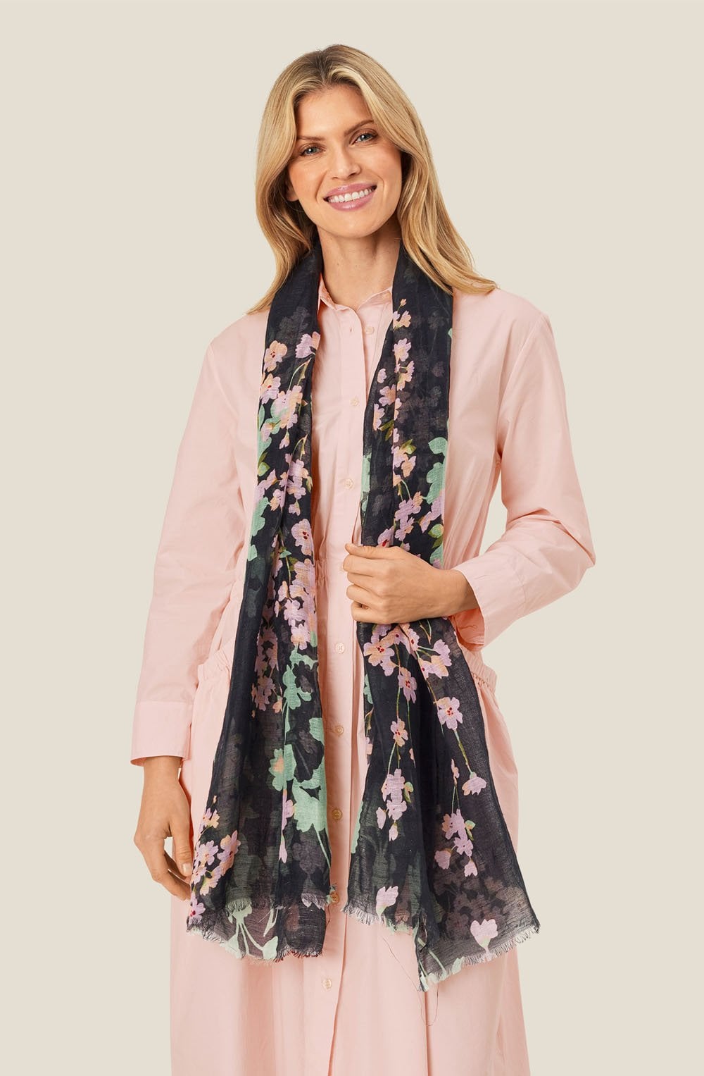 Pink Lady Cherry Blossom Linen Mix Adisa Scarf