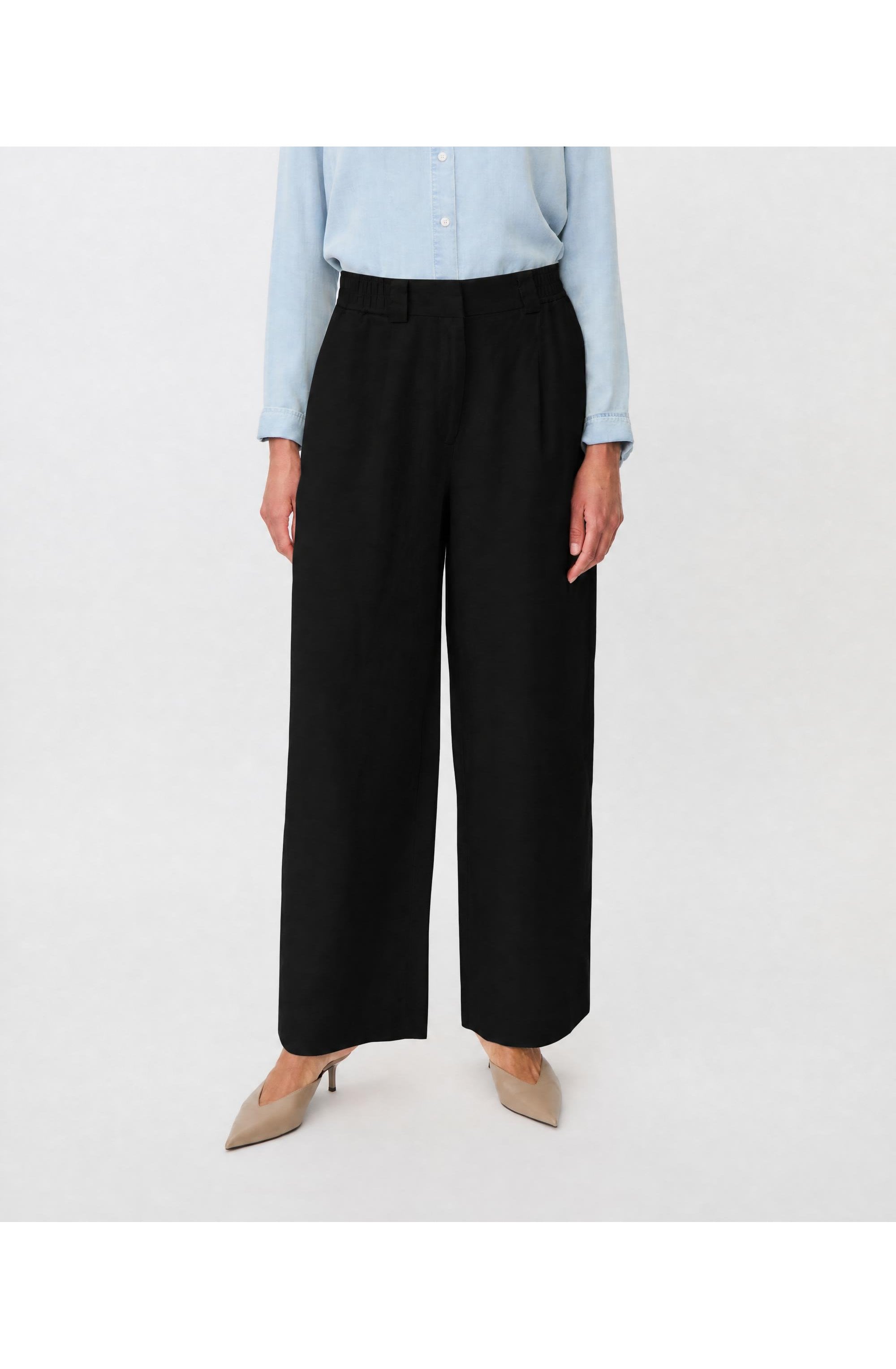 Priselle Black Linen Wide Leg Trousers