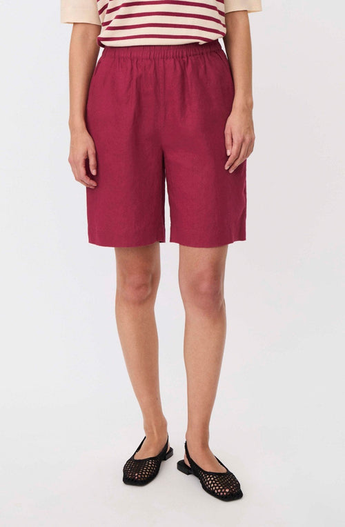 Prudie Beet Red Linen Shorts