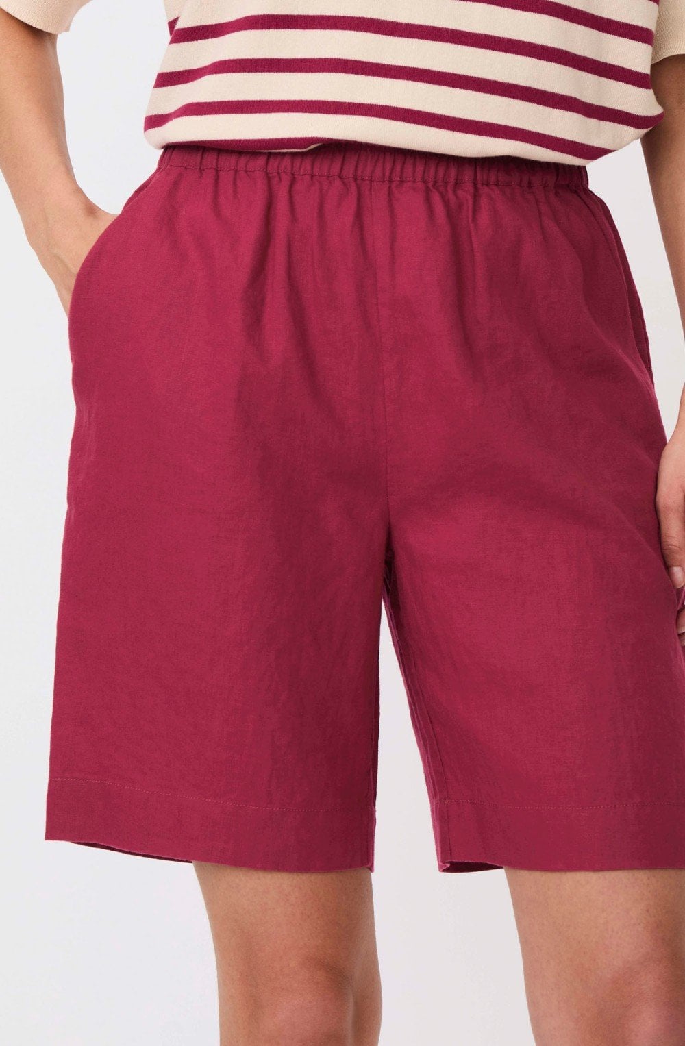 Prudie Beet Red Linen Shorts