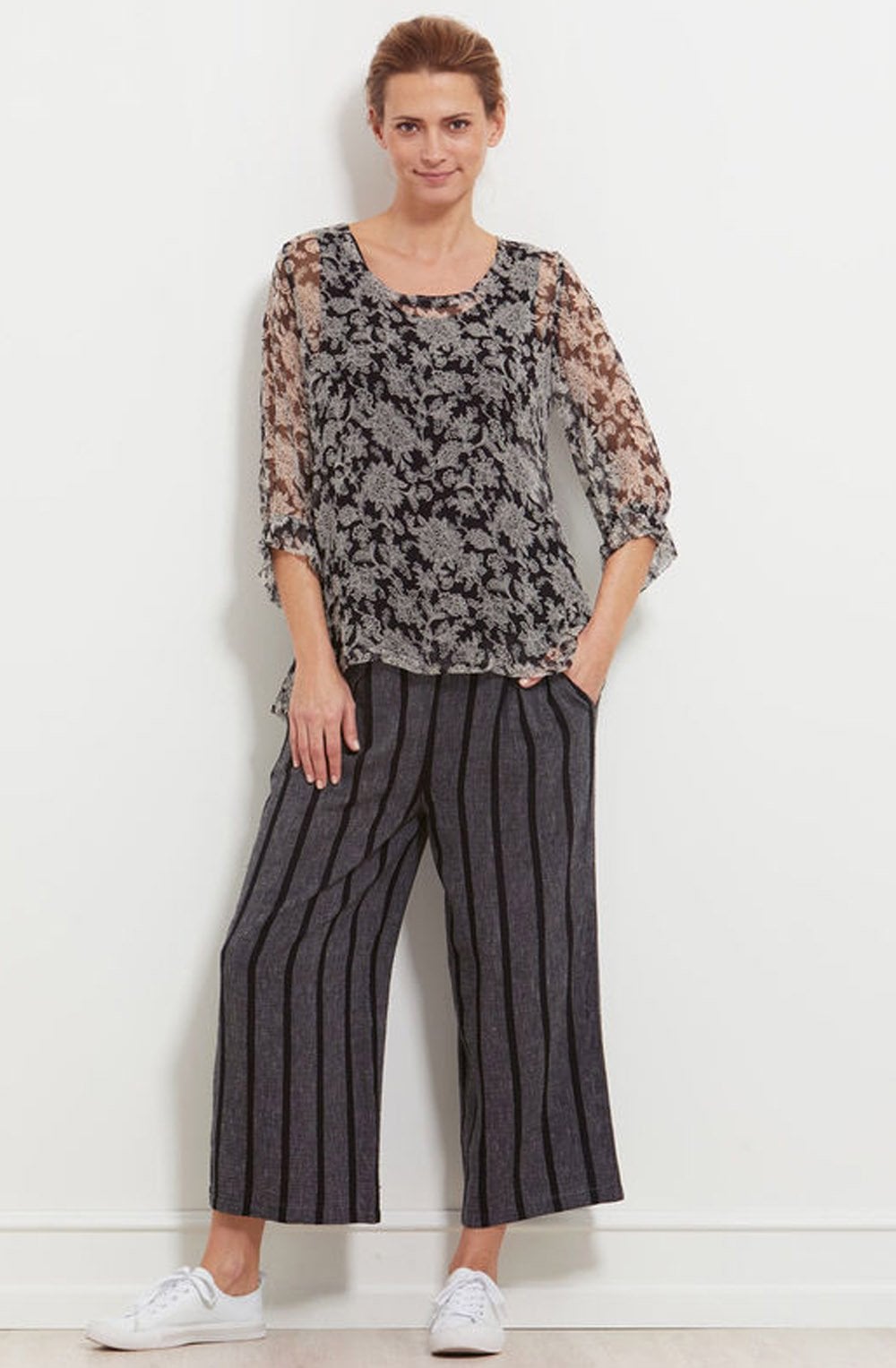 Pusna Black Original Striped Culottes