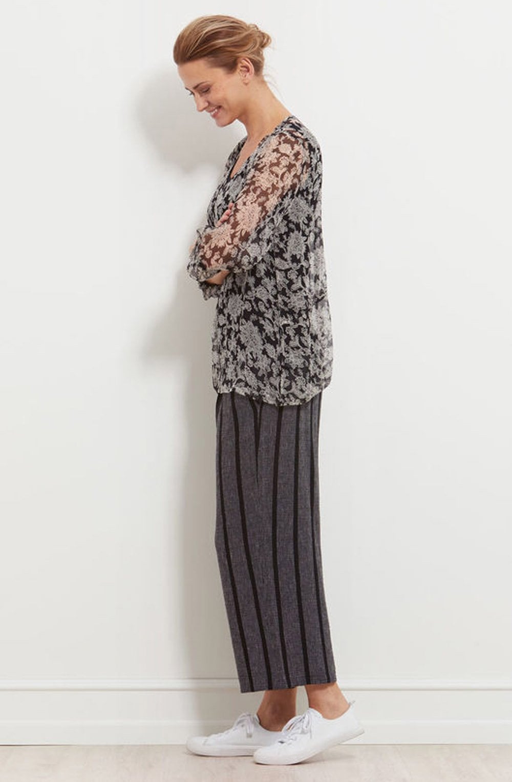 Pusna Black Original Striped Culottes