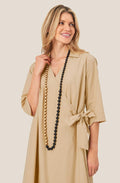 Remis Gold and Black Beaded Long Necklace
