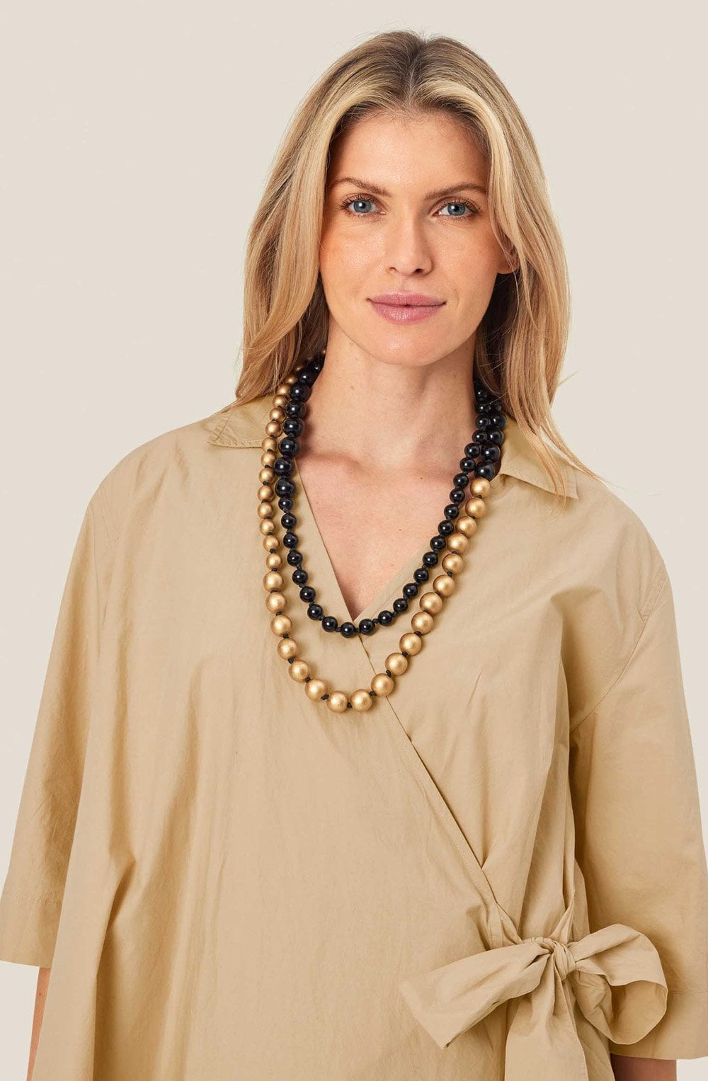 Remis Gold and Black Beaded Long Necklace