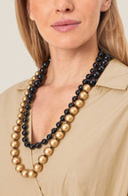 Remis Gold and Black Beaded Long Necklace