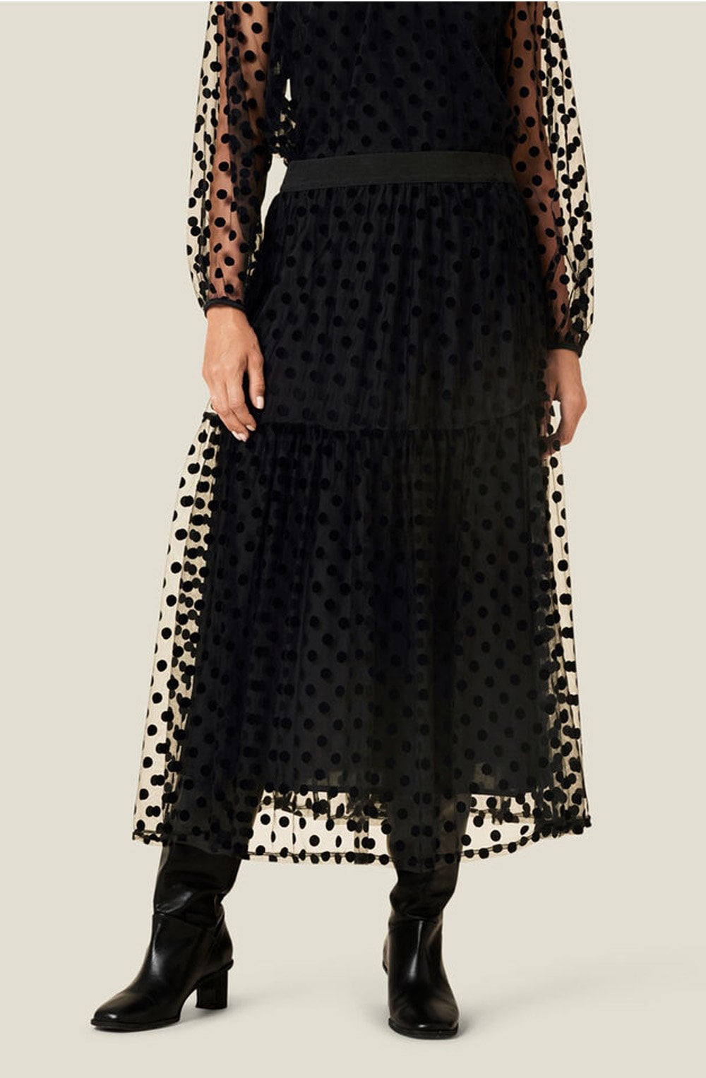 Sienna Black Velvet Polka Dot Skirt
