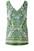 Blue and Green Silk Touch Jersey Sleeveless Top
