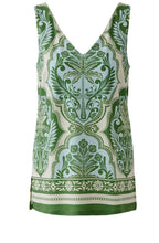 Blue and Green Silk Touch Jersey Sleeveless Top