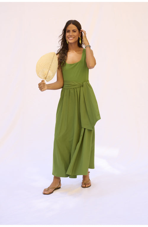 Cactus Green Silk Touch Jersey Waisted Dress