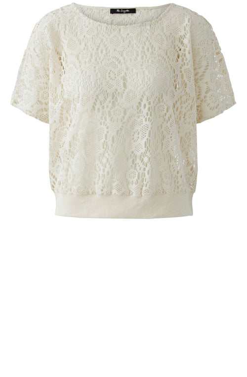 Cream Crochet Short Sleeved Top